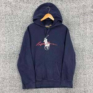 Polo Ralph Lauren Hoodie Mens 2XL Navy Blue Sweatshirt Big Pony Graphic Logo XXL
